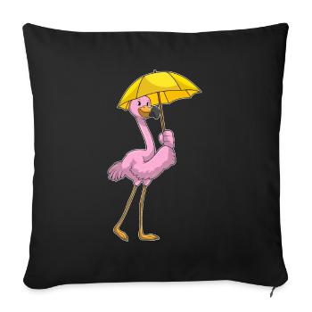 Parapluie Flamant Rose - Housse de coussin décorative 45 x 45 cm - noir - Devant