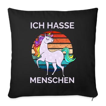 Ich hasse Menschen Einhorn Retro - Sofakissenbezug 45 x 45 cm - Schwarz - Vorne