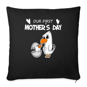 Cadeau de fête des mères - Notre première fête des mères - Housse de coussin décorative 45 x 45 cm - noir - Devant