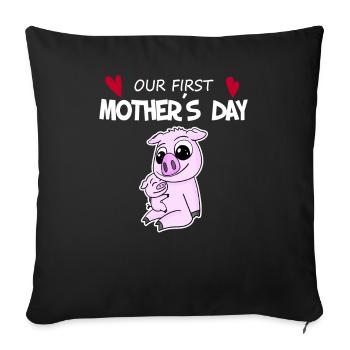 Cadeau de fête des mères - Notre première fête des mères - Housse de coussin décorative 45 x 45 cm - noir - Devant
