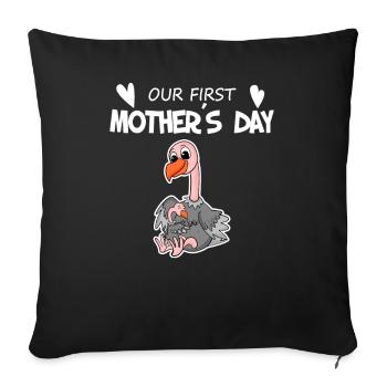 Cadeau de fête des mères - Notre première fête des mères - Housse de coussin décorative 45 x 45 cm - noir - Devant