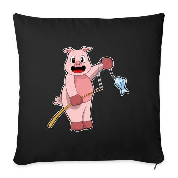 Pêche au poisson pêcheur cochon - Housse de coussin décorative 45 x 45 cm - noir - Devant