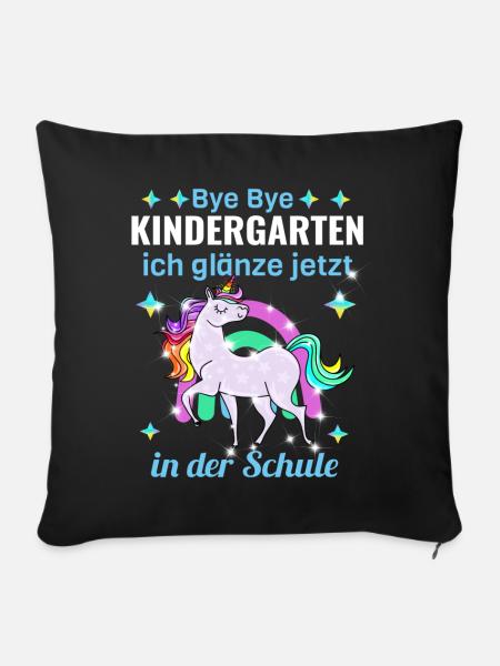 Bye Bye Kindergarten Glitzer Einhorn Einschulung - Sofakissenbezug 45 x 45 cm - Schwarz