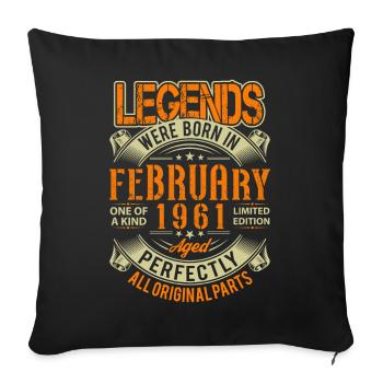 1961 Février Anniversaire Légende - Housse de coussin décorative 45 x 45 cm - noir - Devant