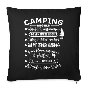 Campingregeln - Sofakissenbezug 45 x 45 cm - Schwarz - Vorne