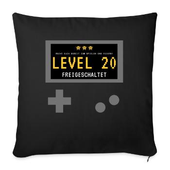 Level 20 freigeschaltet! Gamer Spieler Zocker - Sofakissenbezug 45 x 45 cm - Schwarz - Vorne