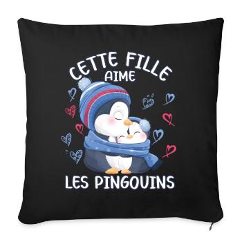 Dieses Mädchen Liebt Pinguine - Sofakissenbezug 45 x 45 cm - Schwarz - Vorne