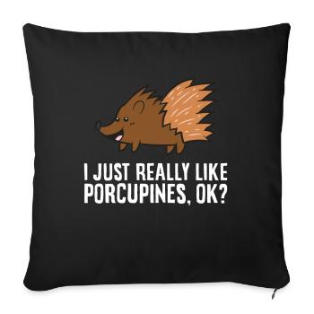 J’aime vraiment les porcs-épics, d’accord? Porc-épic mignon - Housse de coussin décorative 45 x 45 cm - noir - Devant