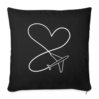 Avion Coeur Amour Vacances Pilote Avions - Housse de coussin décorative 45 x 45 cm - noir - Devant