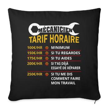 Mécanicien Tarif Horaire cadeau pour mécanicien - Housse de coussin décorative 45 x 45 cm - noir - Devant