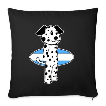 Surfboard Dog Dalmatian Surfing Gift - Sofa pillowcase 17,3'' x 17,3'' (45 x 45 cm) - black - Front