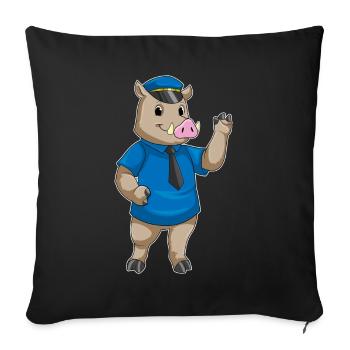 Policier Sanglier Police Cap Police - Housse de coussin décorative 45 x 45 cm - noir - Devant