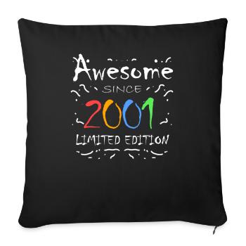 Né en 2001 - Fantastique depuis 2001 - Housse de coussin décorative 45 x 45 cm - noir - Devant