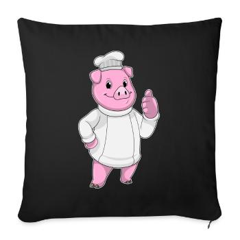 Pig Chef Chef Hat Cooking - Sofa pillowcase 17,3'' x 17,3'' (45 x 45 cm) - black - Front