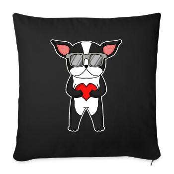 Terrier avec lunettes de soleil et cœur - Housse de coussin décorative 45 x 45 cm - noir - Devant