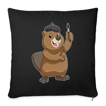 Peinture au pinceau peintre de castor - Housse de coussin décorative 45 x 45 cm - noir - Devant