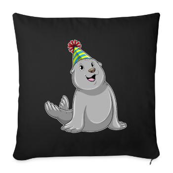 Seal Birthday Party Hat - Sofa pillowcase 17,3'' x 17,3'' (45 x 45 cm) - black - Front