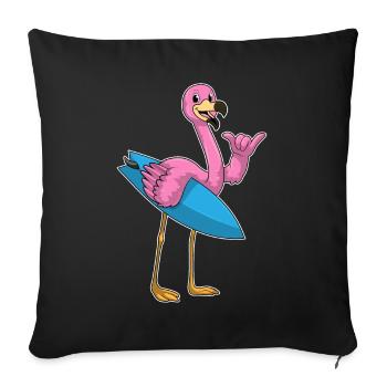 Été de surf sur planche de surf au flamant rose - Housse de coussin décorative 45 x 45 cm - noir - Devant