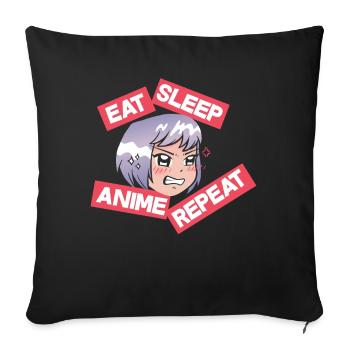 Eating Sleep Anime - Sofa pillowcase 17,3'' x 17,3'' (45 x 45 cm) - black - Front
