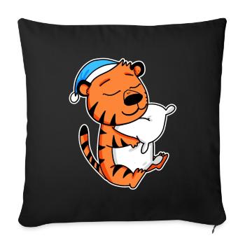 Tiger with pillow and sleeping cap - Sofa pillowcase 17,3'' x 17,3'' (45 x 45 cm) - black - Front