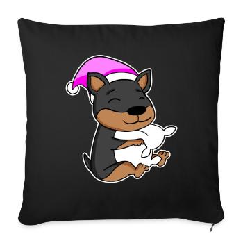 Chien Nain Pinscher avec oreiller et bonnet de couchage - Housse de coussin décorative 45 x 45 cm - noir - Devant