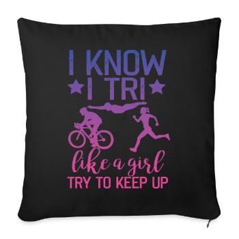 Je sais que j’aime un triathlon de fille - Housse de coussin décorative 45 x 45 cm - noir - Devant