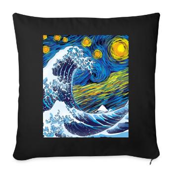 Kanagawa Waves Aesthetic Japanese Art Great Wave - Sofa pillowcase 17,3'' x 17,3'' (45 x 45 cm) - black - Front