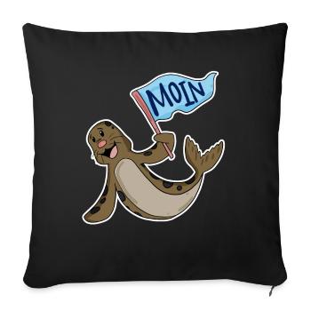 Robbe mit Moin Flagge - Sofakissenbezug 45 x 45 cm - Schwarz - Vorne