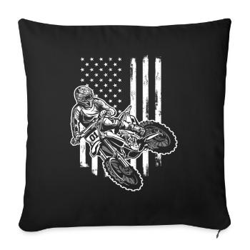 Motocross USA American Flag Racing - Housse de coussin décorative 45 x 45 cm - noir - Devant