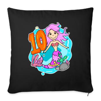 Fille de 10 ans sirène de 10 ans - Housse de coussin décorative 45 x 45 cm - noir - Devant