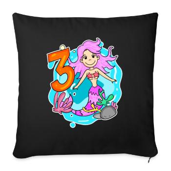 Mädchen 3 Jahre alt 3. Geburtstag Meerjungfrau - Sofakissenbezug 45 x 45 cm - Schwarz - Vorne