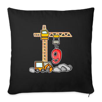 9th birthday 9 years crane construction site excavator boy - Sofa pillowcase 17,3'' x 17,3'' (45 x 45 cm) - black - Front