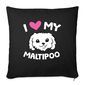 J’aime mon chien Maltipoo - Housse de coussin décorative 45 x 45 cm - noir - Devant