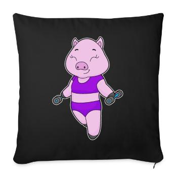 Bodybuilder cochon avec haltères - Housse de coussin décorative 45 x 45 cm - noir - Devant