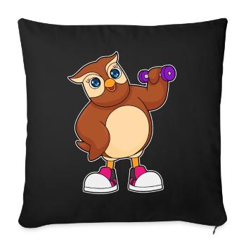 Bodybuilder Owl Bodybuilding avec haltères - Housse de coussin décorative 45 x 45 cm - noir - Devant