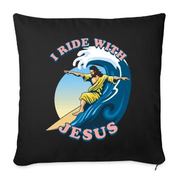I Ride With Jesus | Jesus Christ Surfeur - Housse de coussin décorative 45 x 45 cm - noir - Devant