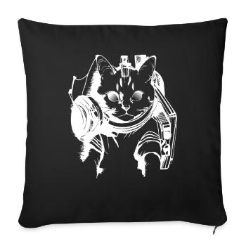 DJ Cat in White - Sofa pillowcase 17,3'' x 17,3'' (45 x 45 cm) - black - Front