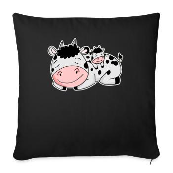 Kuh mit Baby Kuh - Sofakissenbezug 45 x 45 cm - Schwarz - Vorne
