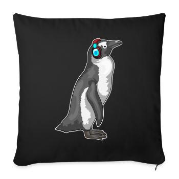 Musique casque Penguin - Housse de coussin décorative 45 x 45 cm - noir - Devant