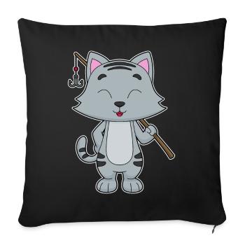 Canne à pêche Cat Angler Canne à pêche - Housse de coussin décorative 45 x 45 cm - noir - Devant