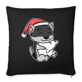 Husky Sibérien Chien Noël Sommeil Fatigué - Housse de coussin décorative 45 x 45 cm - noir - Devant