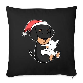 Teckel chien Noël sommeil fatigué - Housse de coussin décorative 45 x 45 cm - noir - Devant