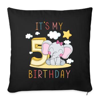Children Birthday Boys Girls 5 Years Elephant - Sofa pillowcase 17,3'' x 17,3'' (45 x 45 cm) - black - Front