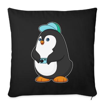 Photographe Penguin Appareil photo - Housse de coussin décorative 45 x 45 cm - noir - Devant