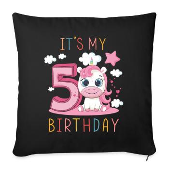 Children Birthday Boys Girls 5 years Unicorn - Sofa pillowcase 17,3'' x 17,3'' (45 x 45 cm) - black - Front