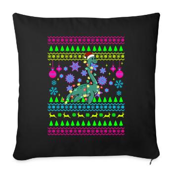 Dino de Noël avec lumières - Housse de coussin décorative 45 x 45 cm - noir - Devant