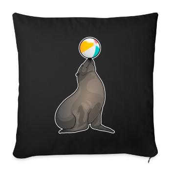 Seehund Schwimmen Wasserball Sommer - Sofakissenbezug 45 x 45 cm - Schwarz - Vorne