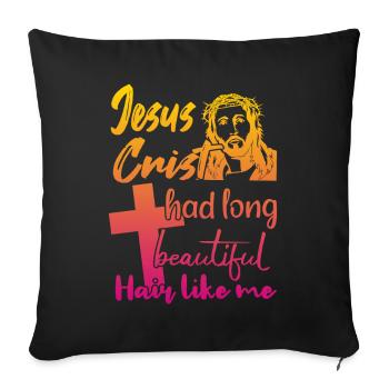 Long Hair Christ Christian Design - Sofa pillowcase 17,3'' x 17,3'' (45 x 45 cm) - black - Front