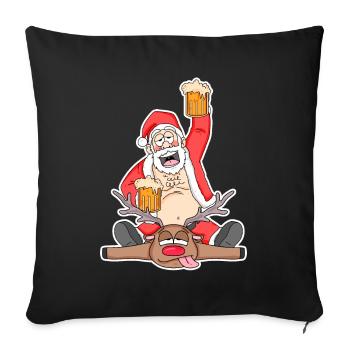 Weihnachtsmann Bier lustig Reh - Sofakissenbezug 45 x 45 cm - Schwarz - Vorne