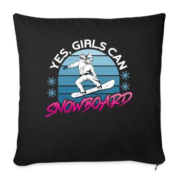 Snowboard Oui les filles peuvent snowboarder snowboarder - Housse de coussin décorative 45 x 45 cm - noir - Devant